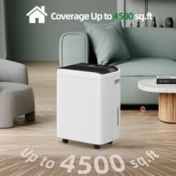 Elexnux 50 -Pint Large Room Dehumidifier For Basements , Bathrooms , Crawlspaces White