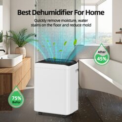 Elexnux 50 -Pint Large Room Dehumidifier For Basements , Bathrooms , Crawlspaces White