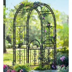 Evergreen 4.43-ft W x 7-ft H Arched Bronze Steel Garden Arbor