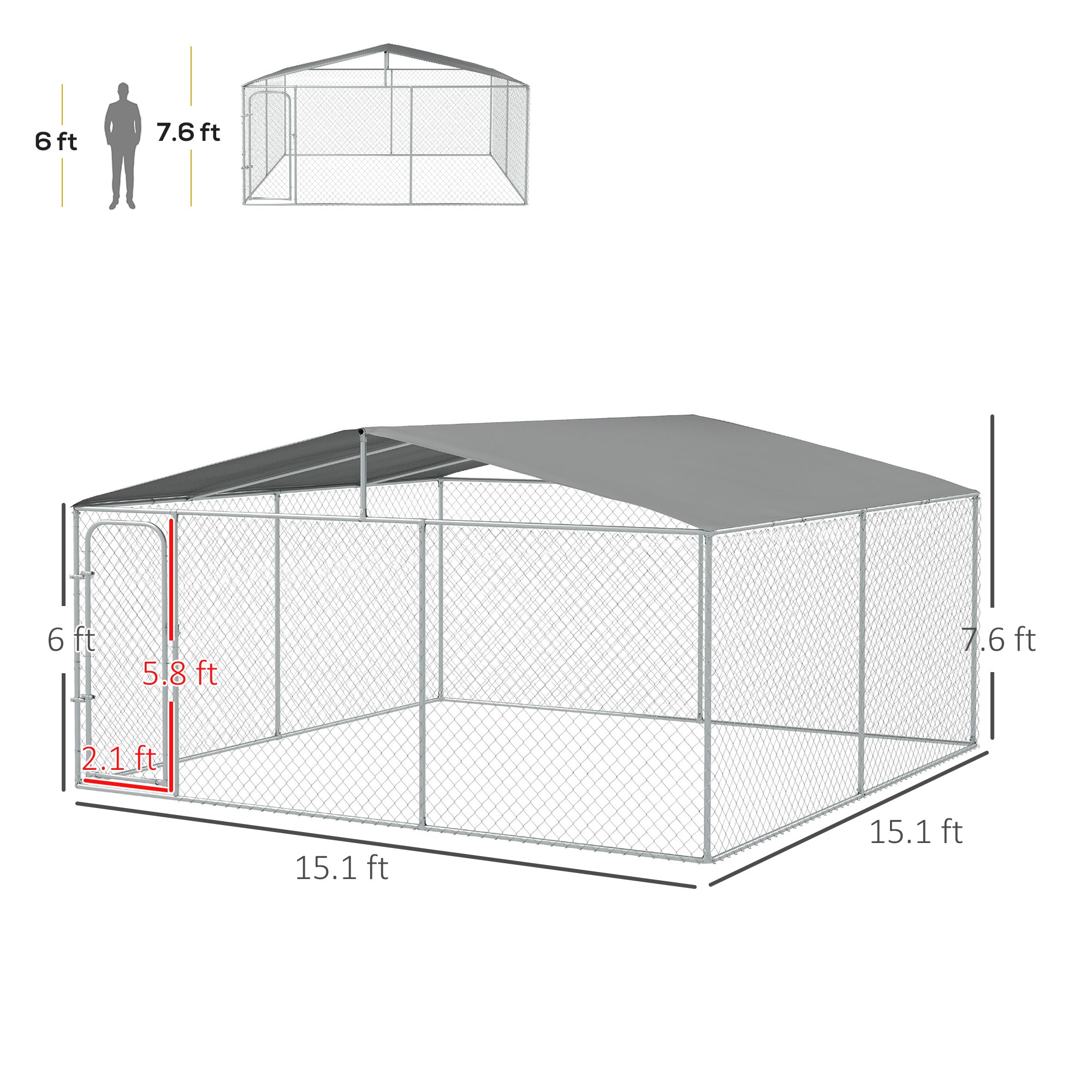 PawHut Outdoor Dog Kennel 15x15x7.5 FT Galvanized Steel​