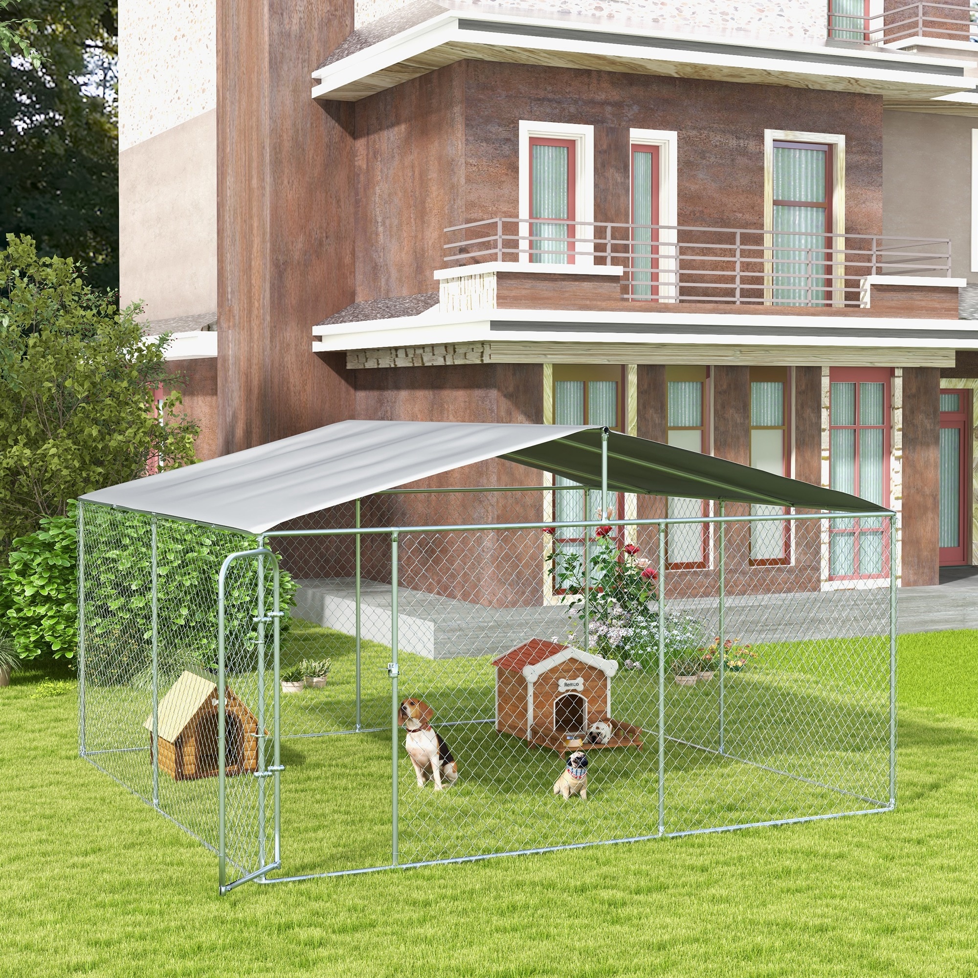 PawHut Outdoor Dog Kennel 15x15x7.5 FT Galvanized Steel​