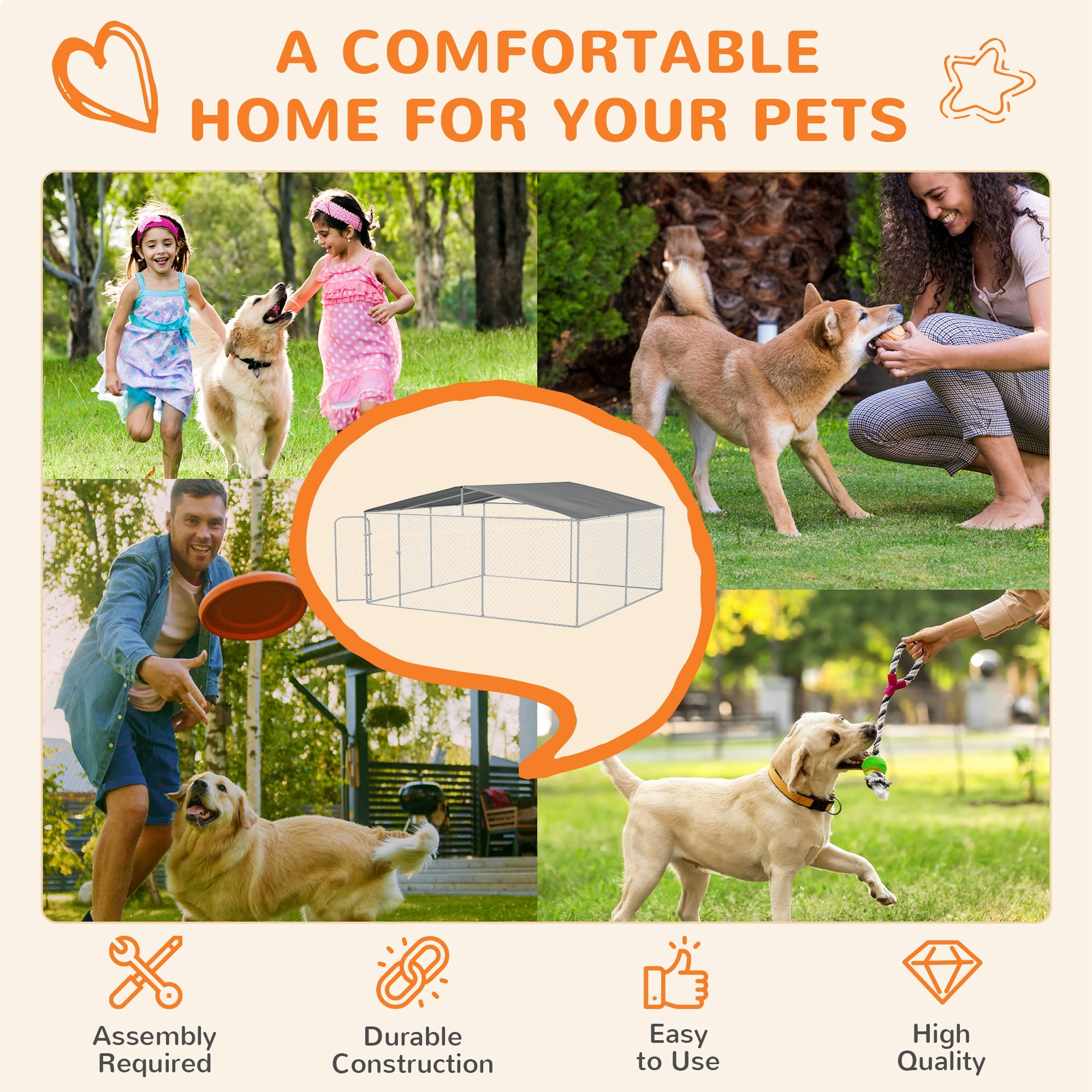 PawHut Outdoor Dog Kennel 15x15x7.5 FT Galvanized Steel​