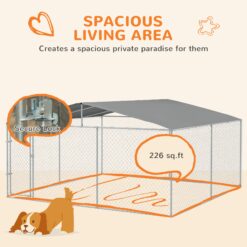 PawHut Outdoor Dog Kennel 15x15x7.5 FT Galvanized Steel​