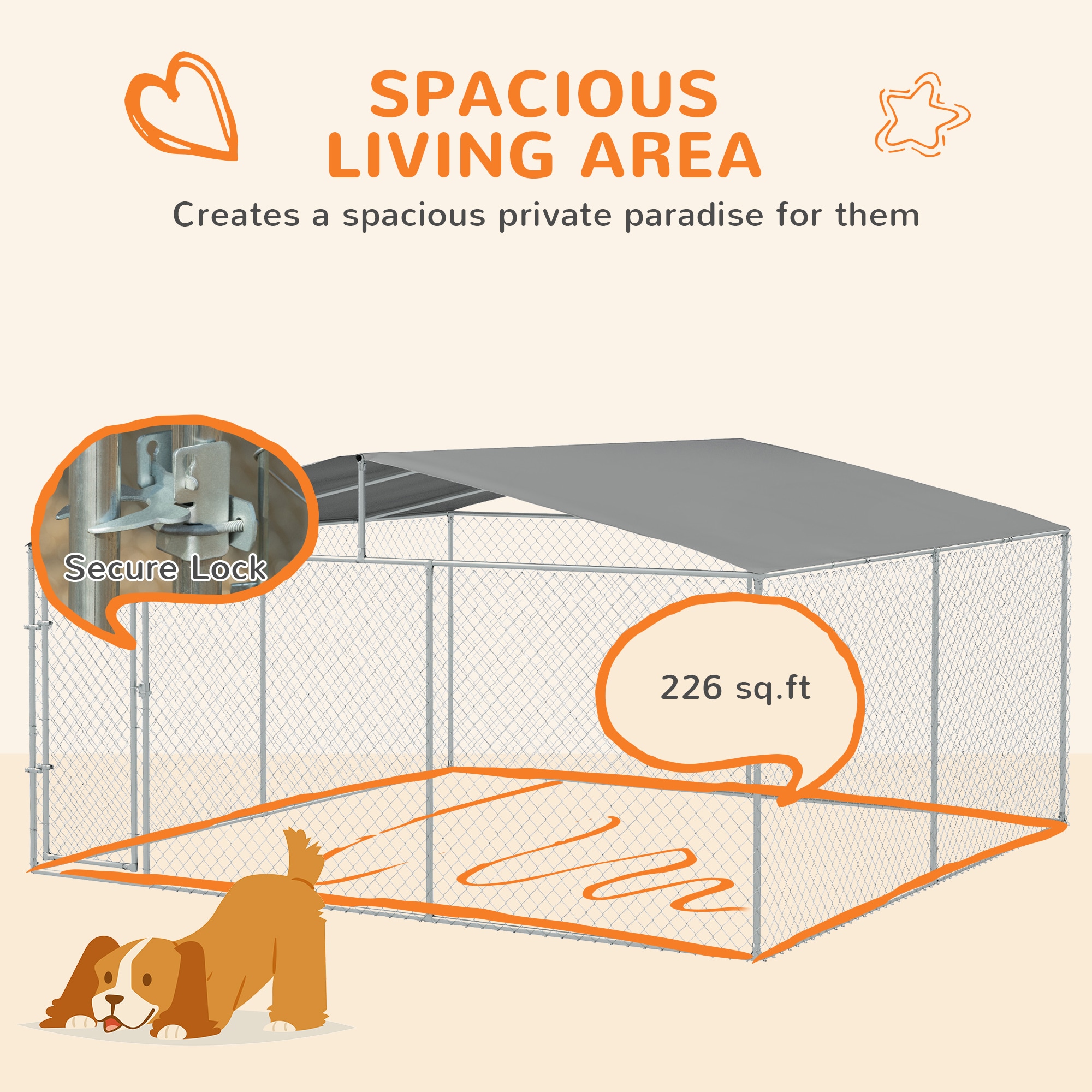PawHut Outdoor Dog Kennel 15x15x7.5 FT Galvanized Steel​