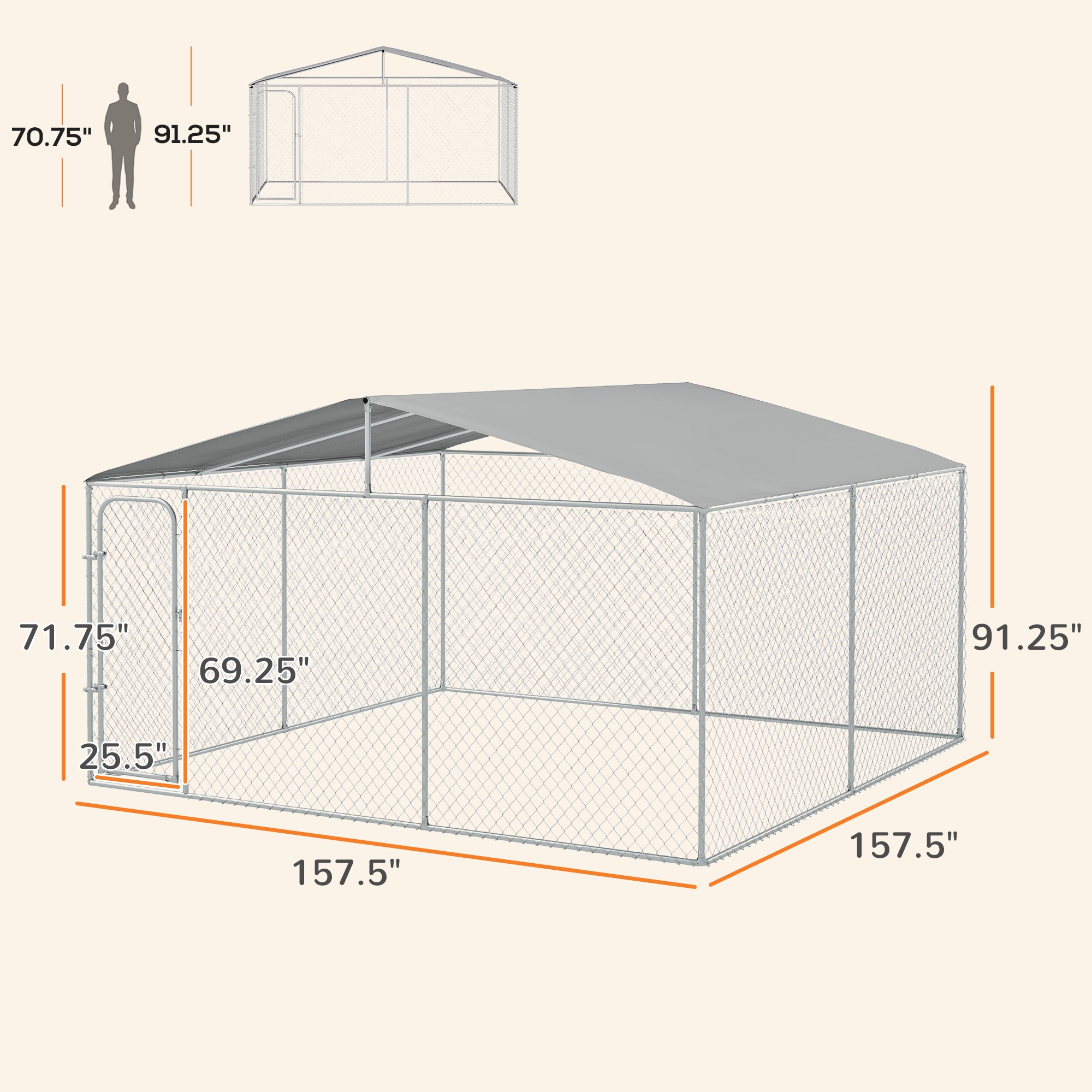 PawHut Outdoor Dog Kennel 13x13x7.5 Galvanized Steel​