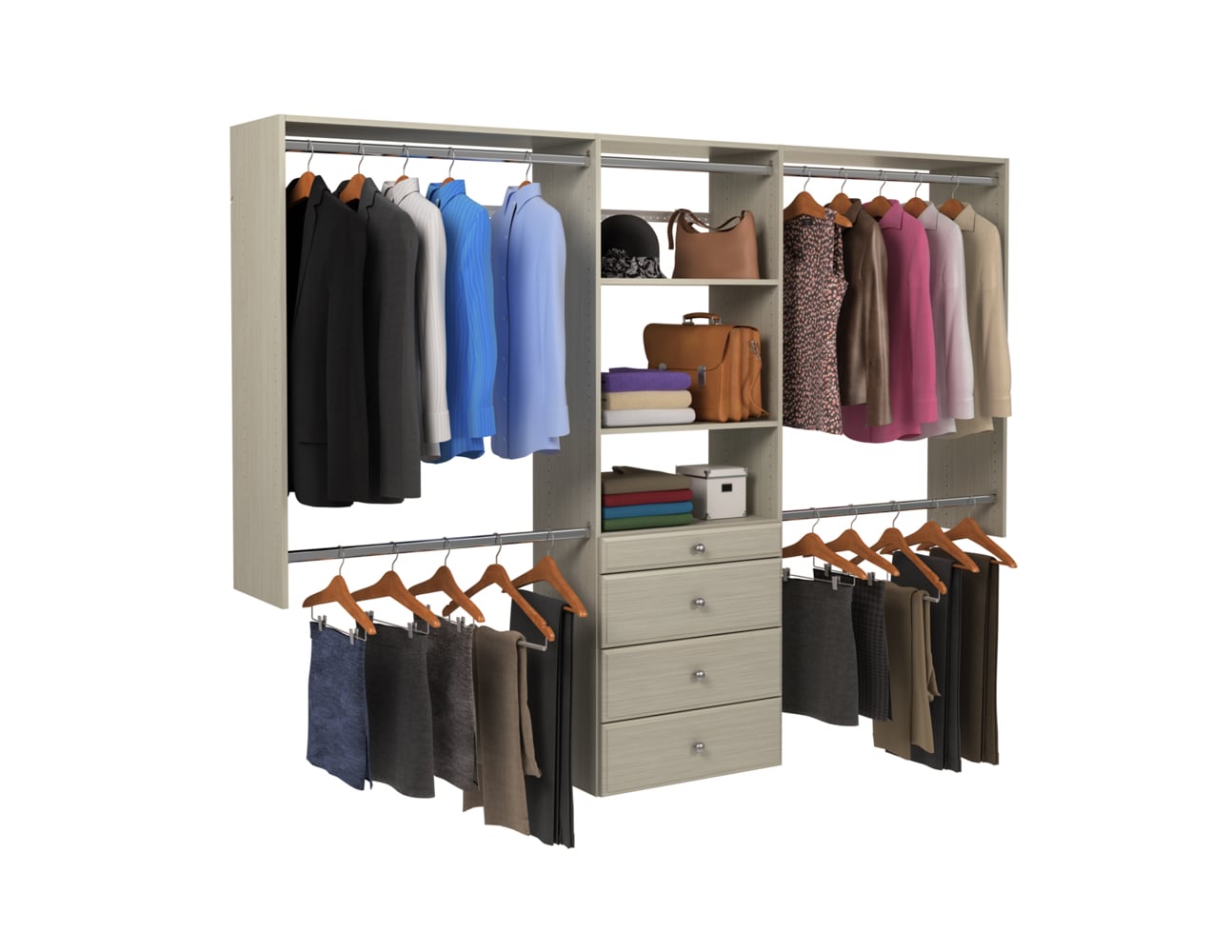 Easy Track Reach-in Tower system Weathered Grey Solid Shelving Wood Closet System