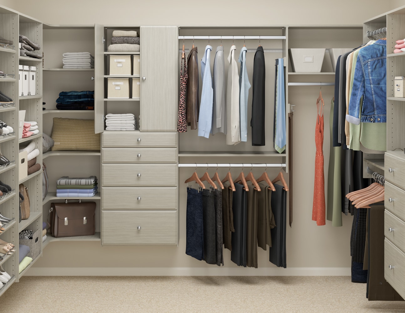 Easy Track Reach-in Tower system Weathered Grey Solid Shelving Wood Closet System
