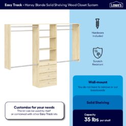 Easy Track Reach-in Tower system Honey Blonde Solid Shelving Wood Closet System