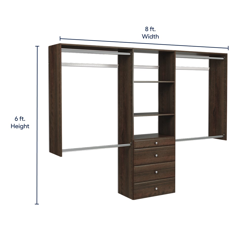 Easy Track Reach-in Tower system Truffle Solid Shelving Wood Closet System