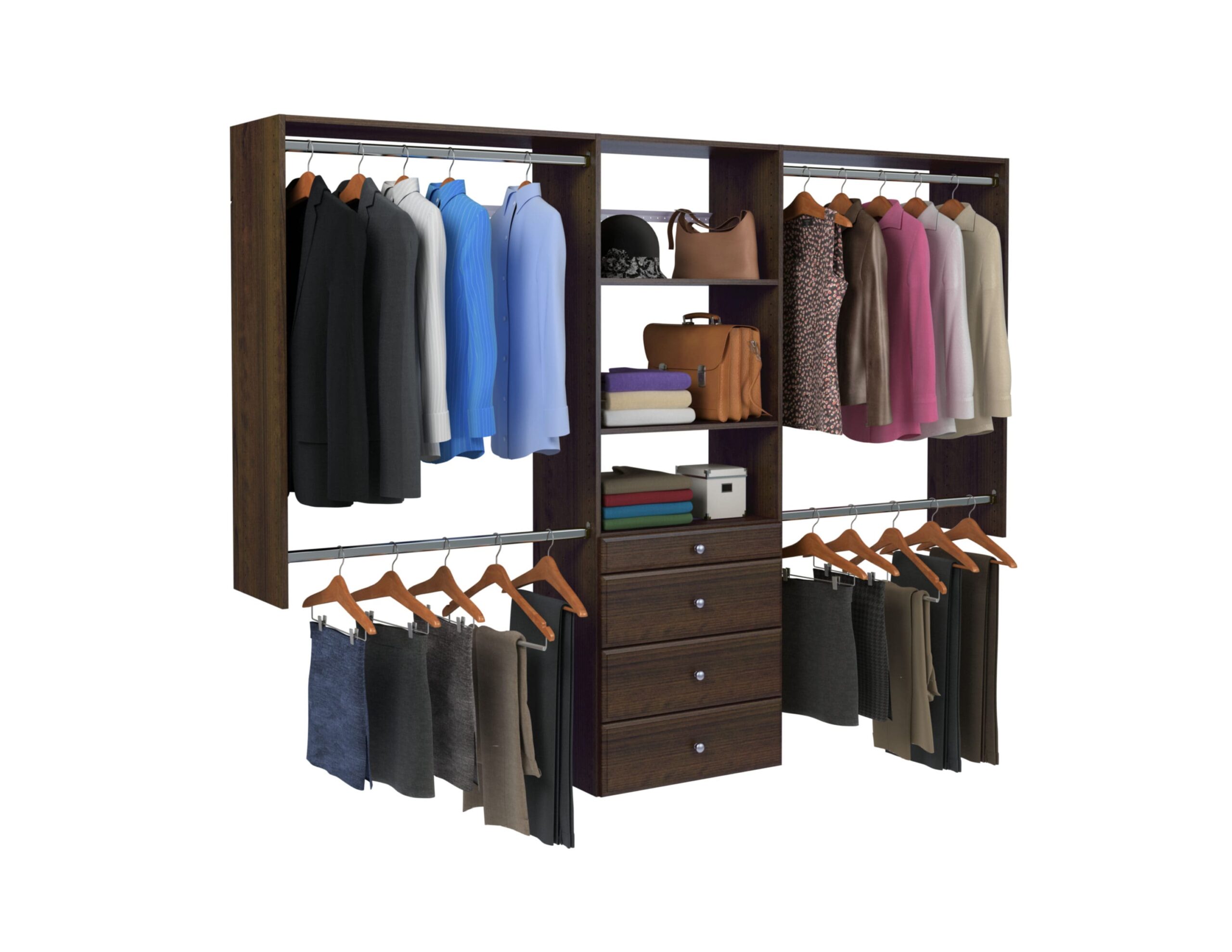Easy Track Reach-in Tower system Truffle Solid Shelving Wood Closet System
