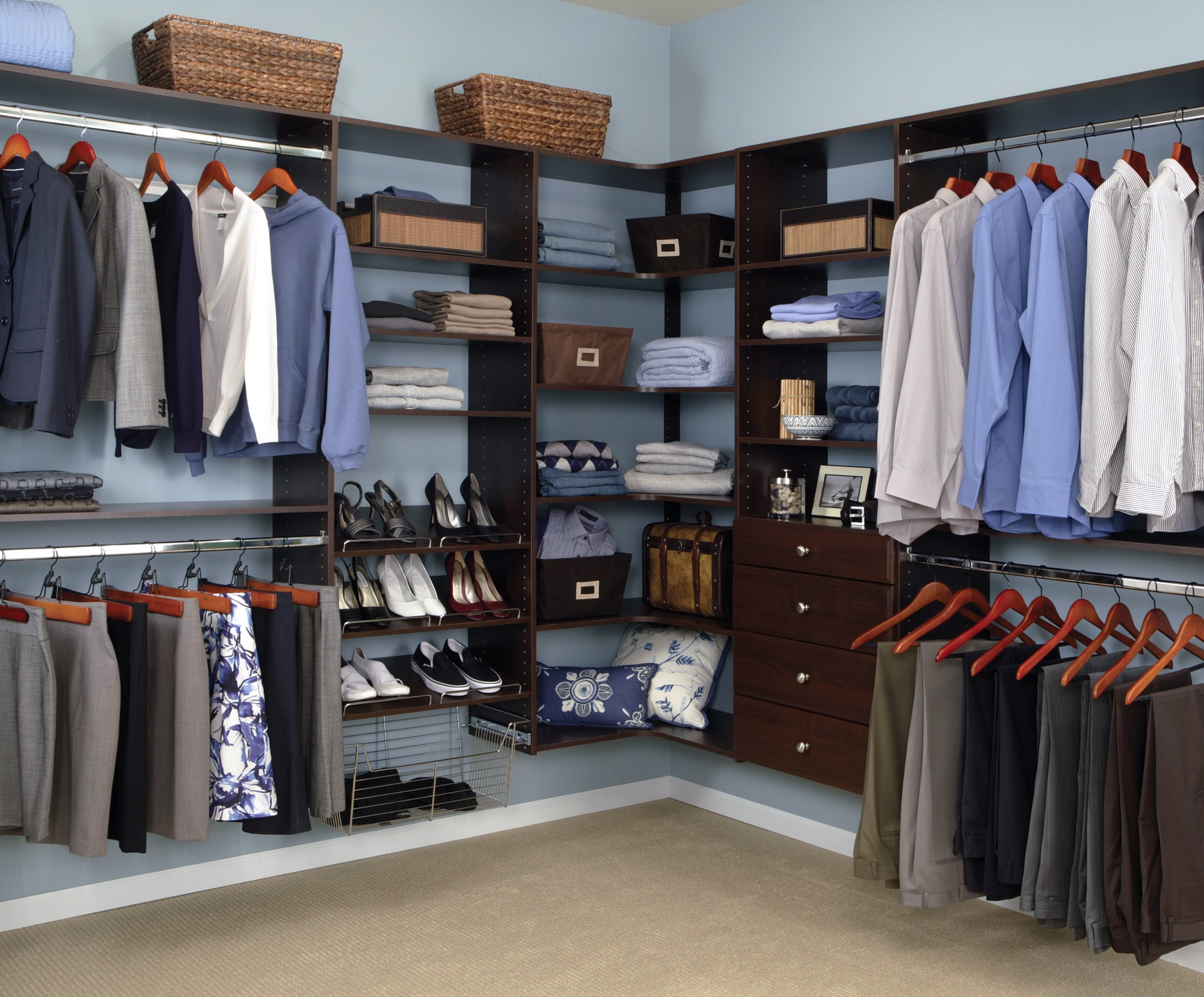 Easy Track Reach-in Tower system Truffle Solid Shelving Wood Closet System