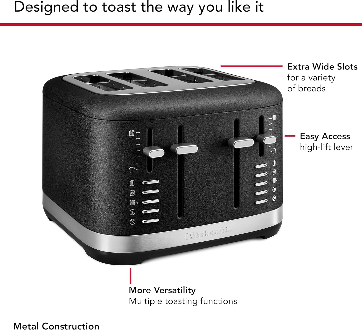 KitchenAid 4 Slice Toaster, KMT4109BK, Cast Iron Black