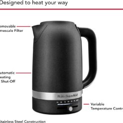 KitchenAid 1.7L Electric Kettle w/Temp Control KEK1701, Cast Iron Black