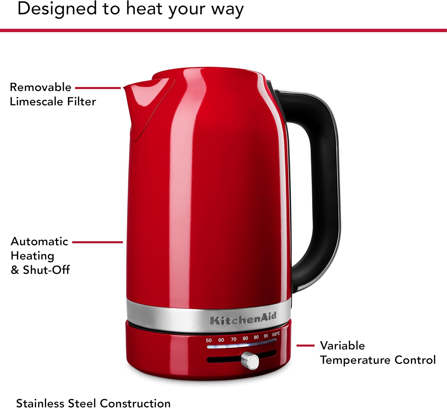 KitchenAid 1.7 Liter Electric Kettle, KEK1701, Empire Red