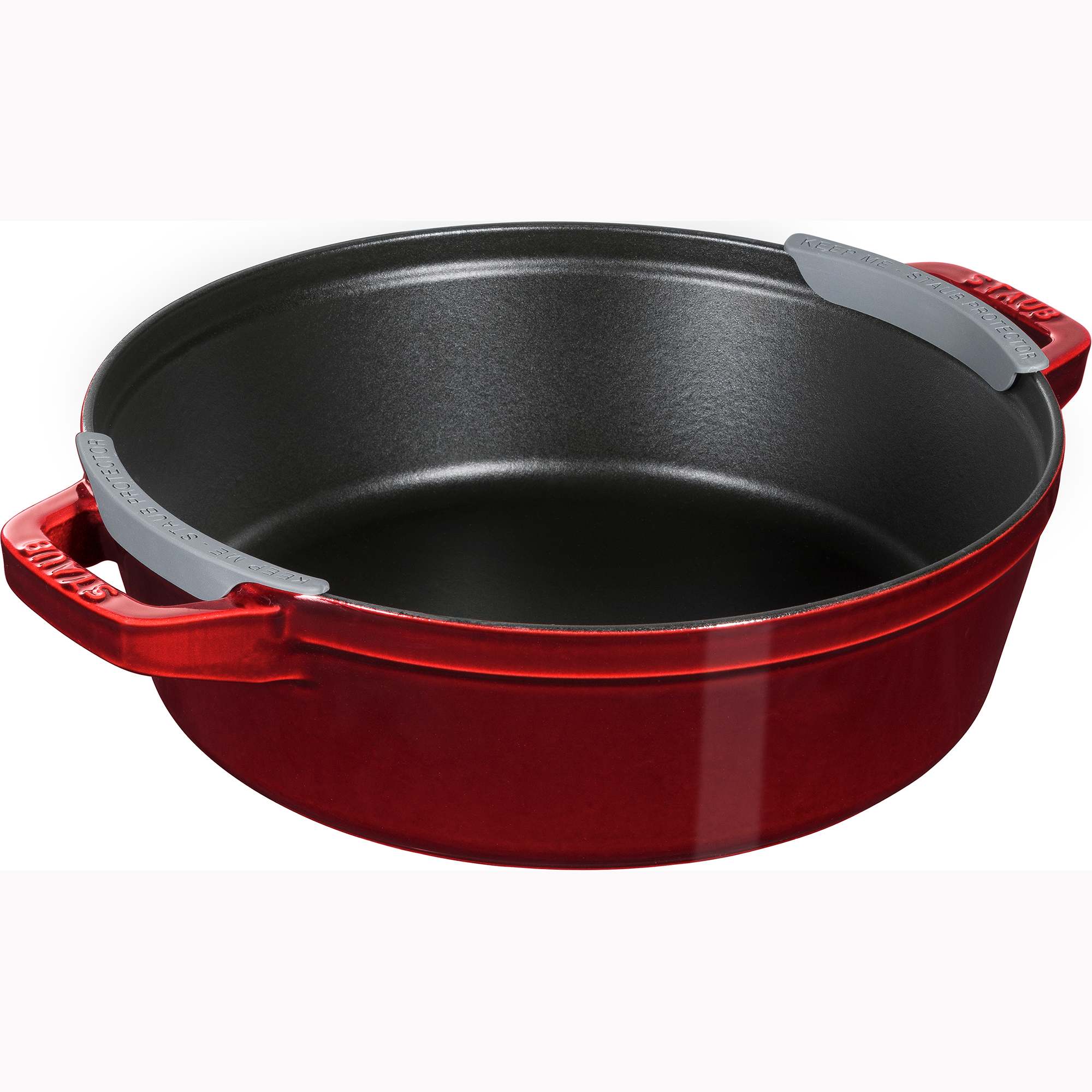 STAUB Cast Iron Set 4-pc Stackable Space-Saving Cookware Set Dutch Oven with Universal Lid Made in France Grenadine