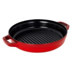 STAUB Cast Iron Set 4-pc Stackable Space-Saving Cookware Set Dutch Oven with Universal Lid Made in France Cherry