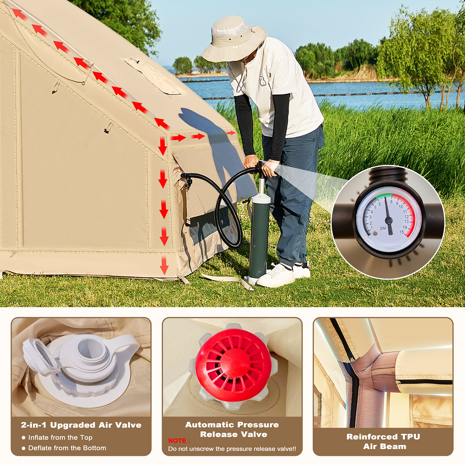 Esazn Inflatable Camping Tents Polyester 6 -Person Tent