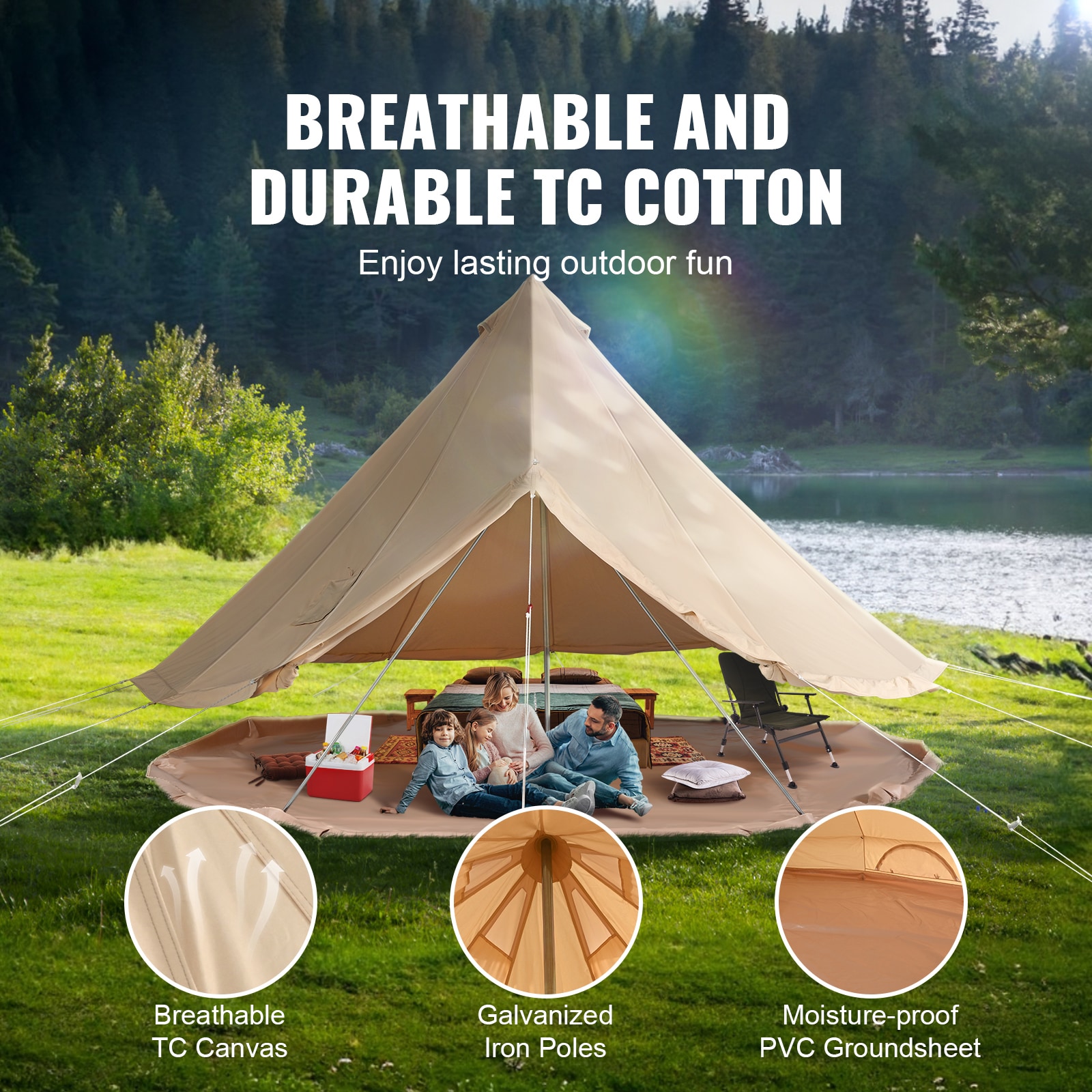 SVOPES Canvas Bell Tent Polyester 8 -Person Tent