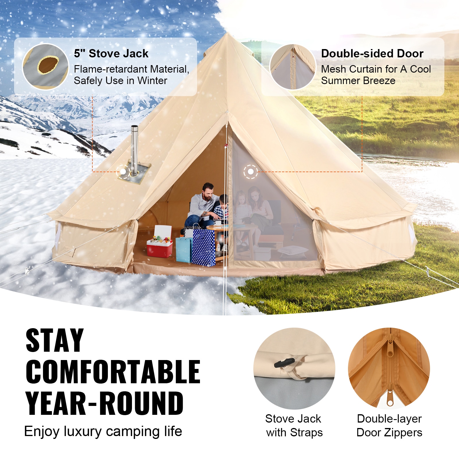 SVOPES Canvas Bell Tent Polyester 8 -Person Tent
