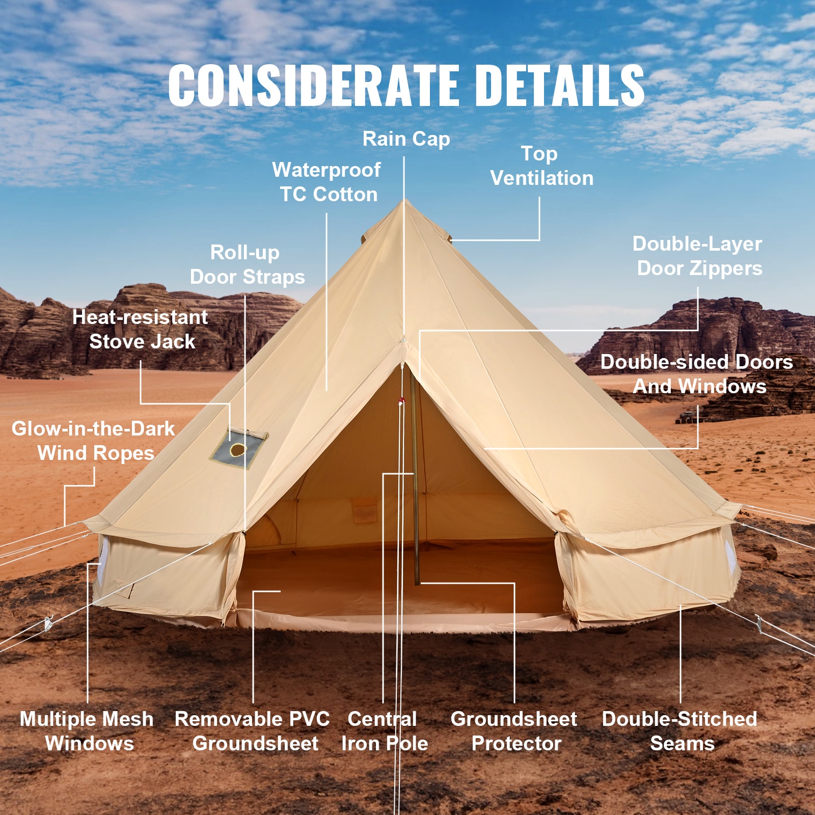 SVOPES Canvas Bell Tent Polyester 8 -Person Tent