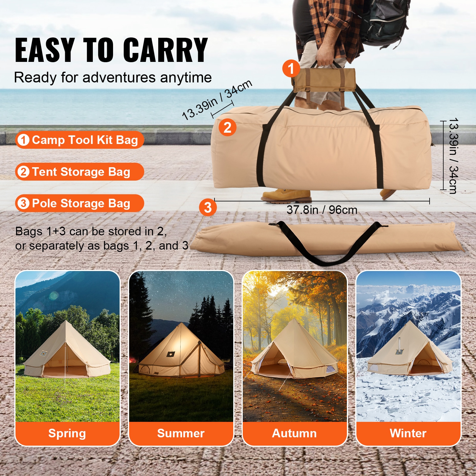 SVOPES Canvas Bell Tent Polyester 8 -Person Tent