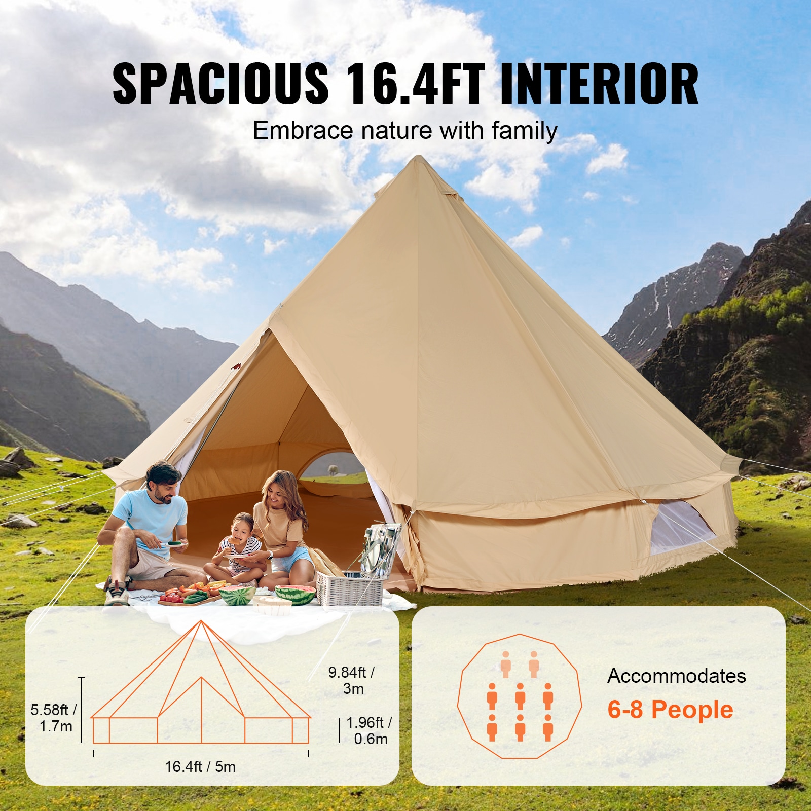 SVOPES Canvas Bell Tent Polyester 8 -Person Tent