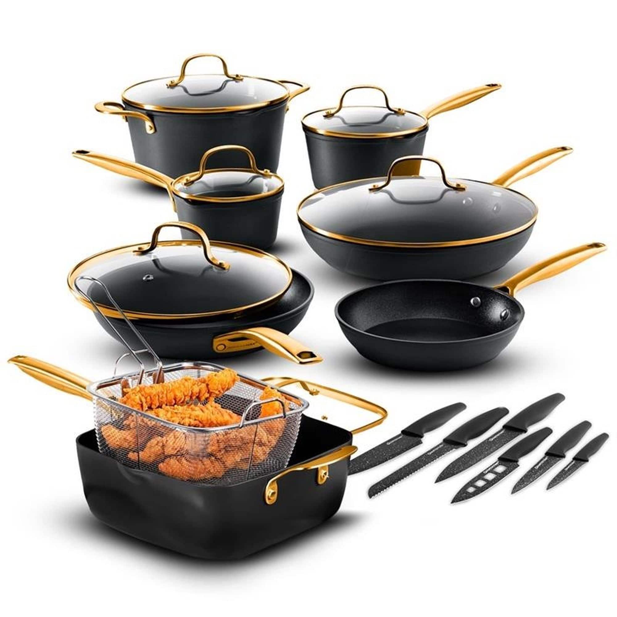 GraniteStone Diamond 20 -Piece Armor Max Gold 13.78-in Aluminum Cookware set with Lid