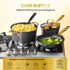 GraniteStone Diamond 20 -Piece Armor Max Gold 13.78-in Aluminum Cookware set with Lid