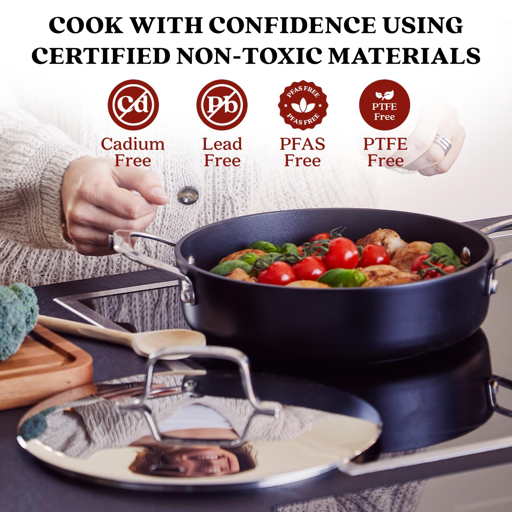 alva Maestro 3-Piece Ceramic Nonstick Cookware Set - 3.5qt Saute Pan and 11-inch Frying Pan