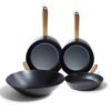 alva Forest 4-Piece Blue Carbon Steel Frying Pan Skillet Non-Toxic Pre-Seasoned Pans and Wok