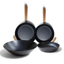 alva Forest 4-Piece Blue Carbon Steel Frying Pan Skillet Non-Toxic Pre-Seasoned Pans and Wok