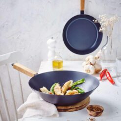 alva Forest 4-Piece Blue Carbon Steel Frying Pan Skillet Non-Toxic Pre-Seasoned Pans and Wok