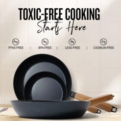alva Forest 4-Piece Blue Carbon Steel Frying Pan Skillet Non-Toxic Pre-Seasoned Pans and Wok