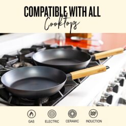 alva Forest 4-Piece Blue Carbon Steel Frying Pan Skillet Non-Toxic Pre-Seasoned Pans and Wok
