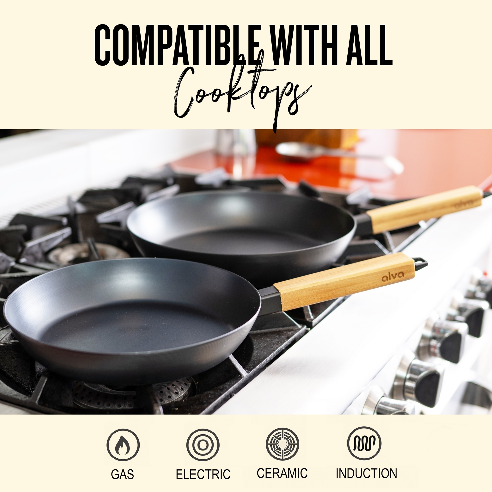 alva Forest 4-Piece Blue Carbon Steel Frying Pan Skillet Non-Toxic Pre-Seasoned Pans and Wok