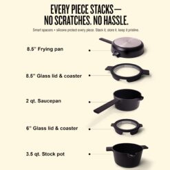 alva Neat 5-Piece Nested Ceramic Cookware Set PFAS and PFOA-Free Ceramic Nonstick Stackable Cookware Set Peach