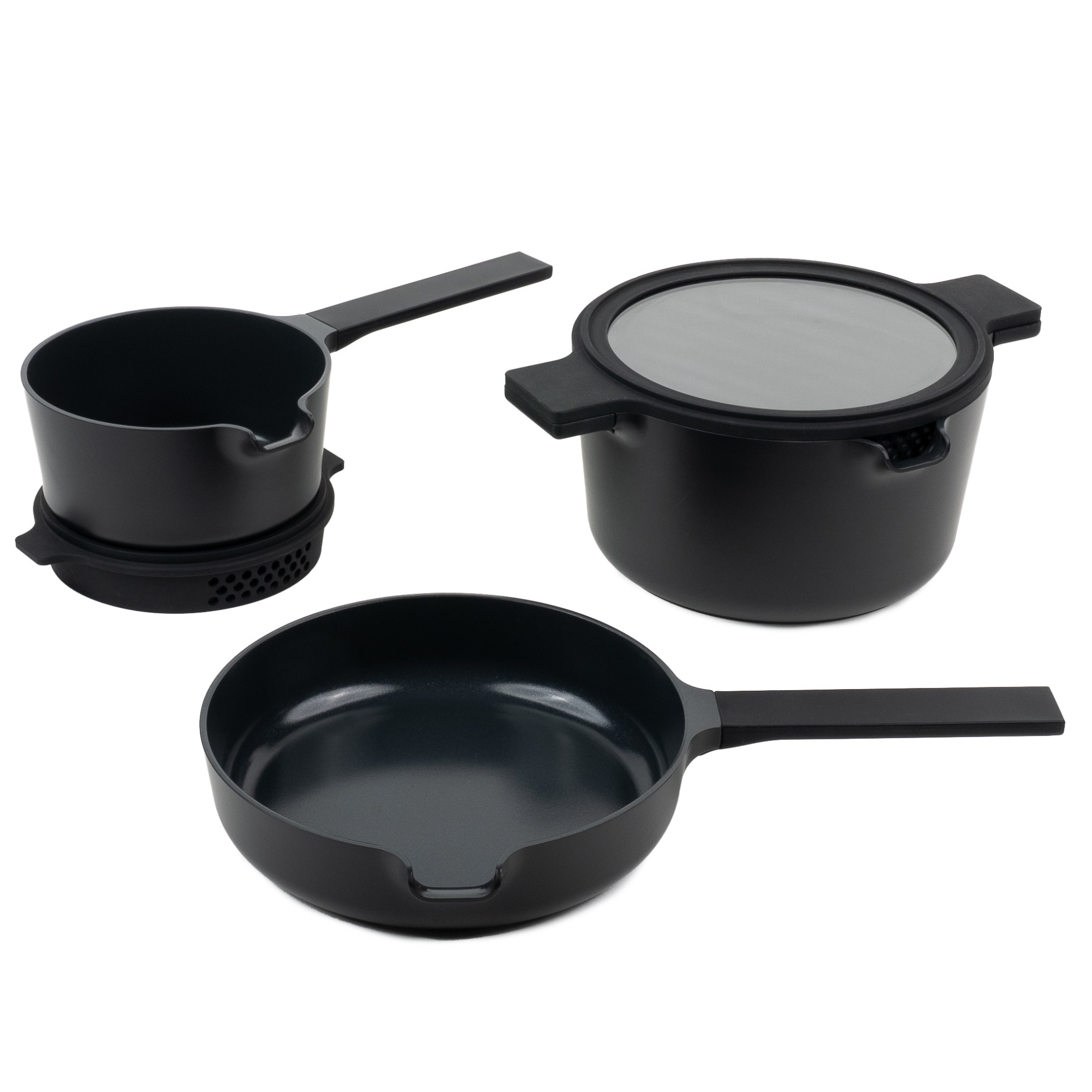 alva Neat 5-Piece Nested Ceramic Cookware Set PFAS and PFOA-Free Ceramic Nonstick Stackable Cookware Set Black