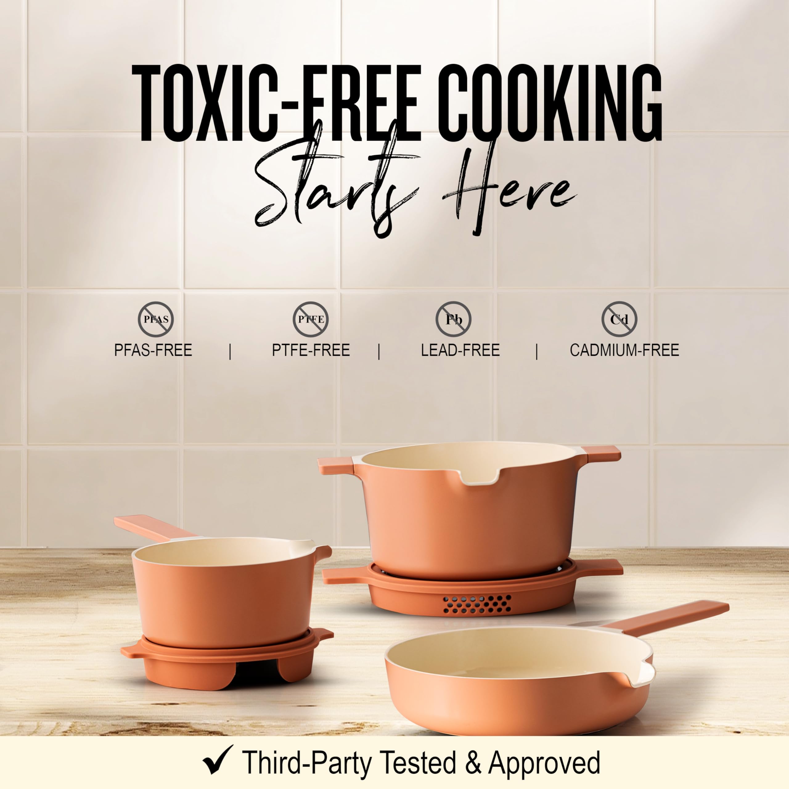 alva Neat 5-Piece Nested Ceramic Cookware Set PFAS and PFOA-Free Ceramic Nonstick Stackable Cookware Set Black