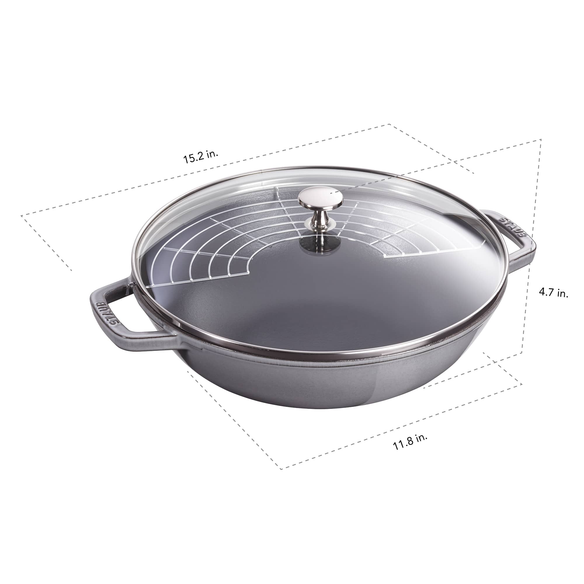 STAUB Cast Iron Perfect Pan Wok 4.5-quart serves 4-5 Made in France Graphite Gray Made in France