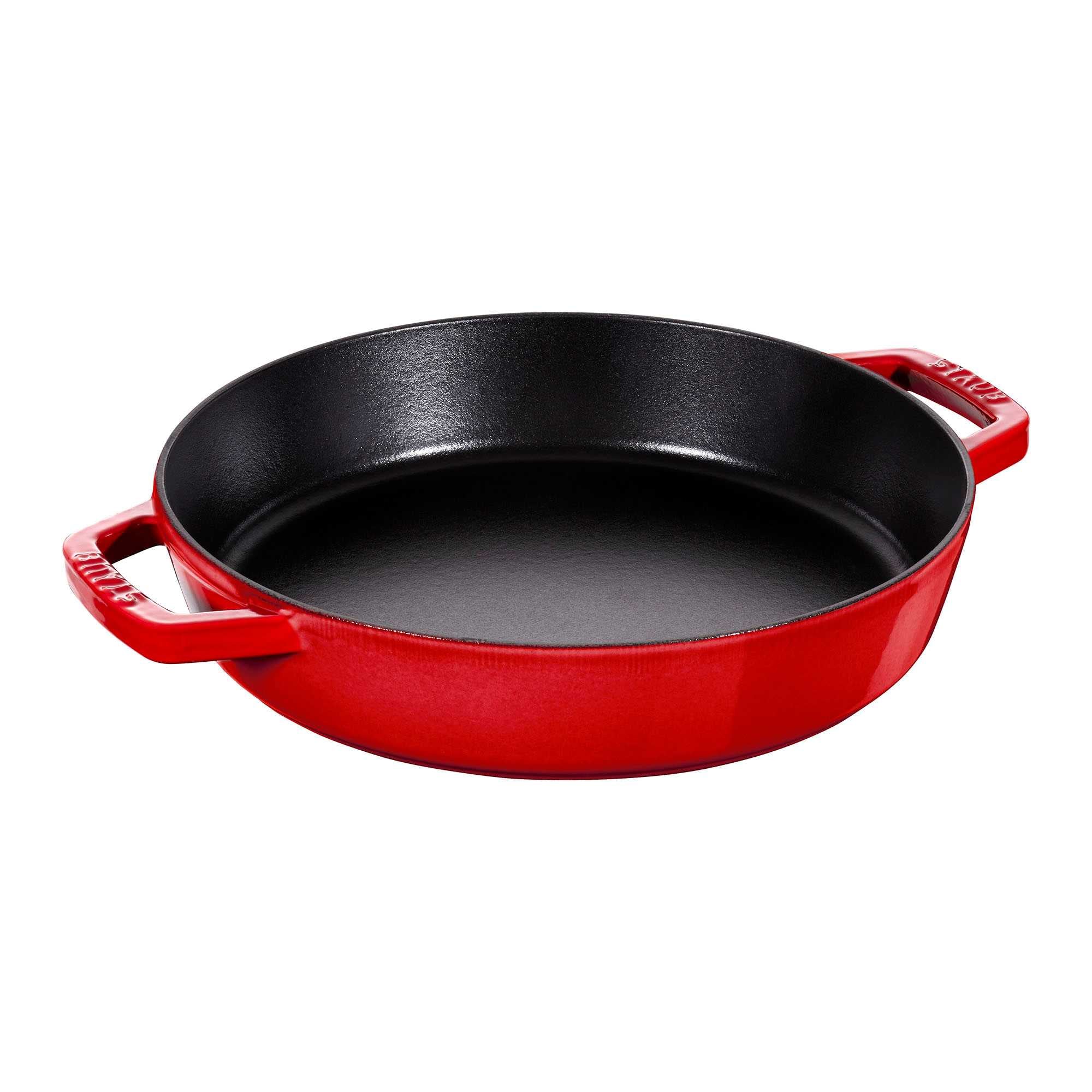 STAUB Cast Iron 13-inch Double Handle Fry Pan - Cherry