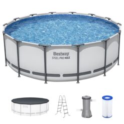 Bestway Steel Pro MAX 14 Feetx48 Inches Round Above Ground Swimming Pool with Pump and Cover