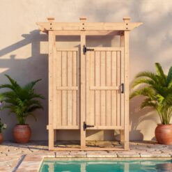 Homsee Spacious Outdoor Shower Privacy Room with Storage Shelf Durable Rust Resistant Hardware and Weather Resistant Finish