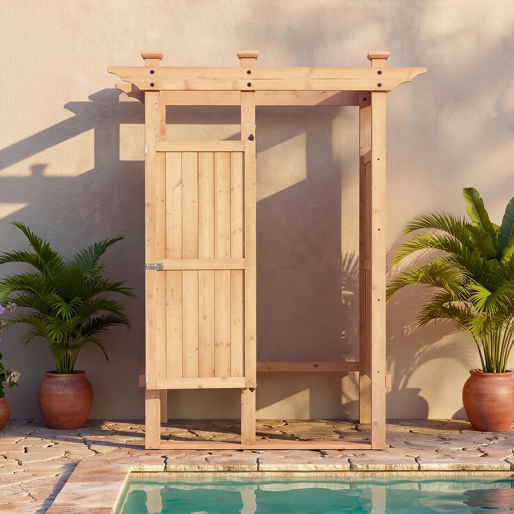 Homsee Spacious Outdoor Shower Privacy Room with Storage Shelf Durable Rust Resistant Hardware and Weather Resistant Finish