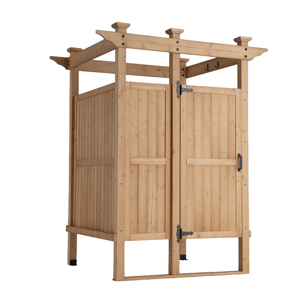 Homsee Spacious Outdoor Shower Privacy Room with Storage Shelf Durable Rust Resistant Hardware and Weather Resistant Finish