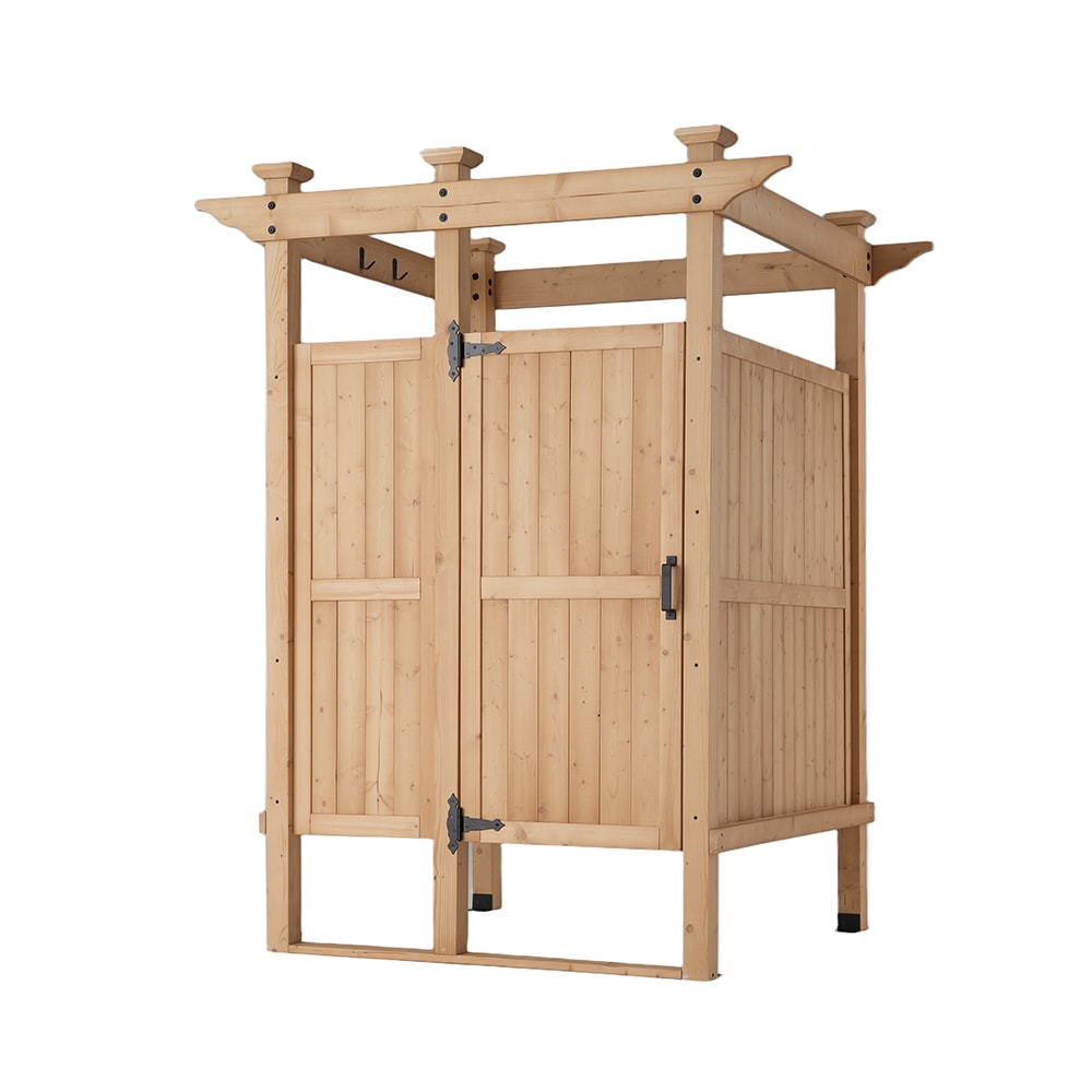 Homsee Spacious Outdoor Shower Privacy Room with Storage Shelf Durable Rust Resistant Hardware and Weather Resistant Finish