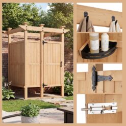 Homsee Spacious Outdoor Shower Privacy Room with Storage Shelf Durable Rust Resistant Hardware and Weather Resistant Finish