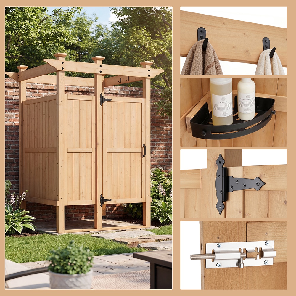 Homsee Spacious Outdoor Shower Privacy Room with Storage Shelf Durable Rust Resistant Hardware and Weather Resistant Finish