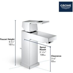 GROHE Eurocube Starlight Chrome Single Hole 1-Handle WaterSense Bathroom Sink Faucet with Drain