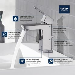 GROHE Eurocube Starlight Chrome Single Hole 1-Handle WaterSense Bathroom Sink Faucet with Drain