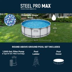 Bestway Steel Pro MAX 13 Feetx48 Inches Round Above Ground Swimming Pool with Pump and Cover